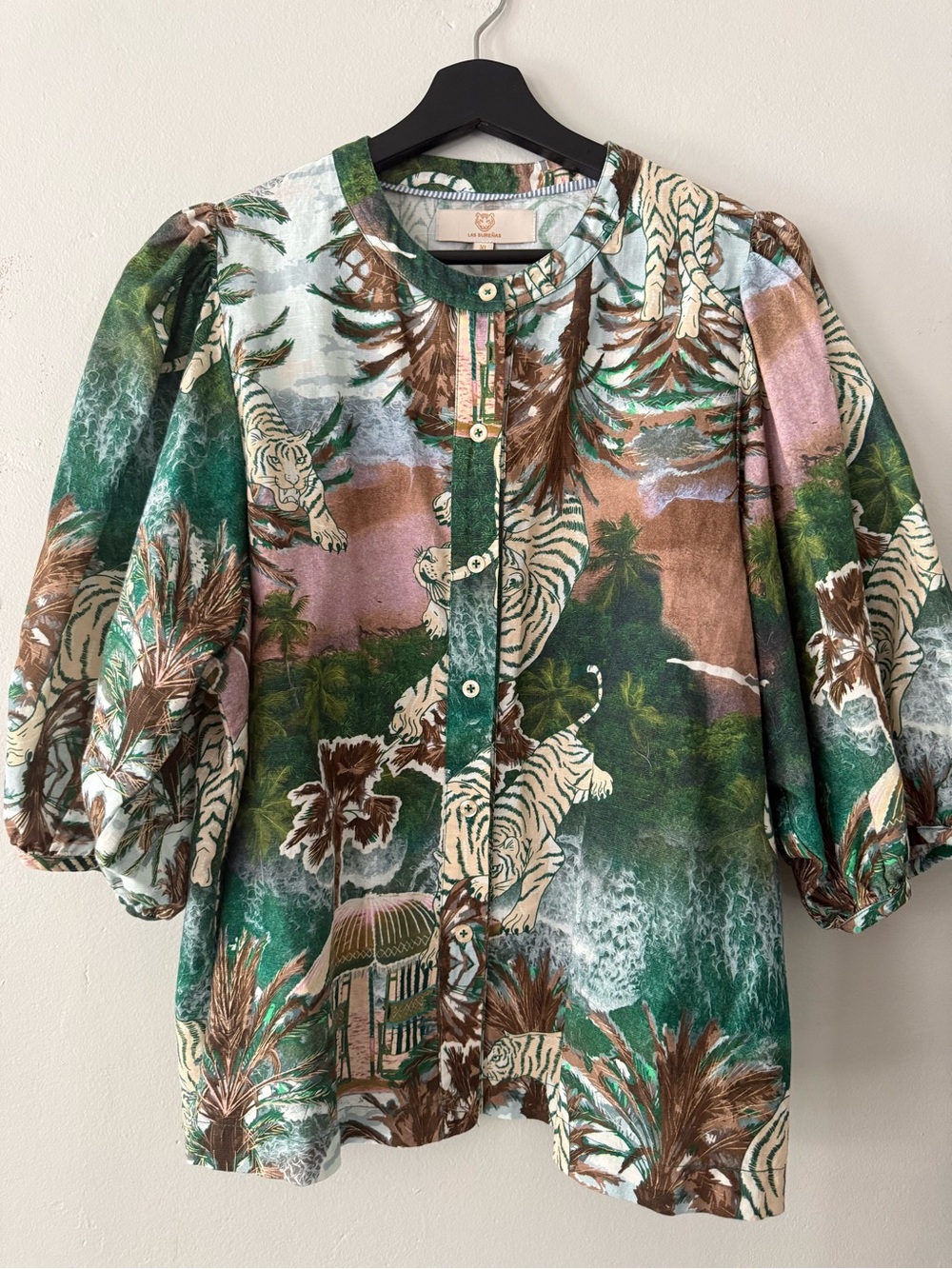 Las Surenas Leopard Paradise Blouse balloon sleeves XL